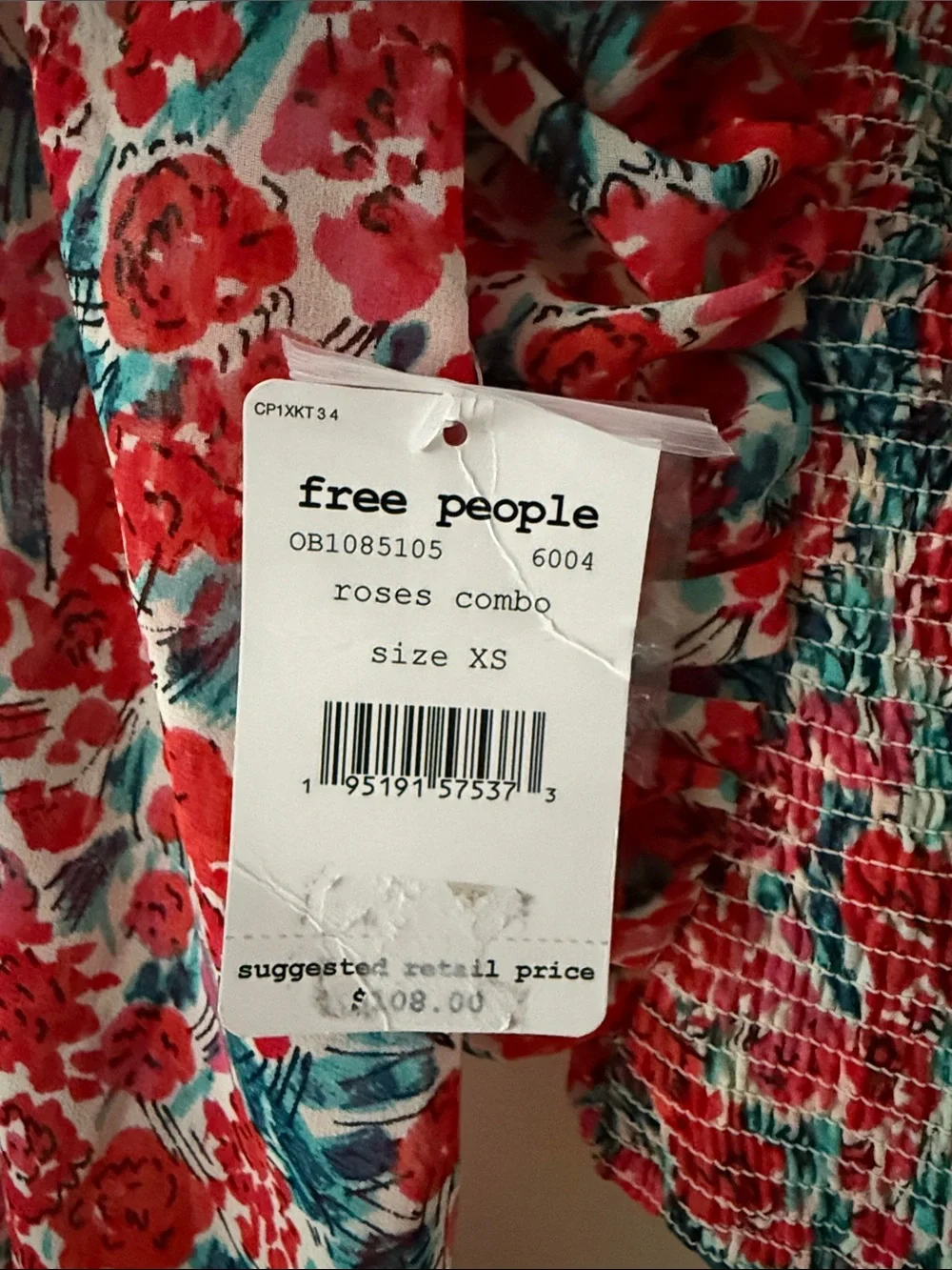 Free People Floral Ruffle Tie-Front Blouse - Red/Teal